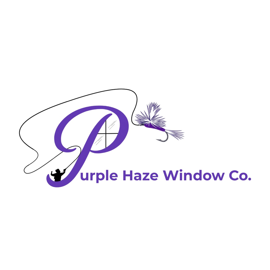 Purple Haze Window Co. logo with a fly fisherman casting a purple fly